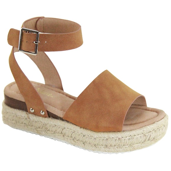 New Camel Tan Ankle Strap Platform Espadrille Sandals - Picture 1 of 1